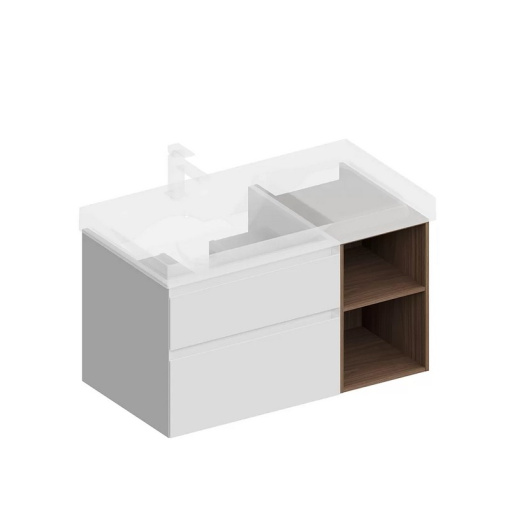 CUB.90.2Lh/WHTM.N Тумба CUBO левая подвесная с ящиками 90, белая матовая-структ.орех KERAMA MARAZZI