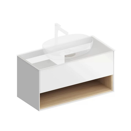 PLB.M.100.1/WHT.V Тумба PLAZA Modern подвесная 100 1 ящик + полка, белая глянцевая KERAMA MARAZZI