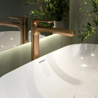 Смеситель для раковины OLE однорычажный высокий без донного клапана, золотой атласный KERAMA MARAZZI