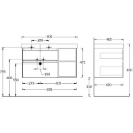 CU.90Lh/MAL Тумба CUBO подвесная 90 левая, мальва, 2 ящика + 2 открытые полки KERAMA MARAZZI