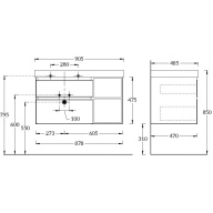 CU.90Lh/WHT Тумба CUBO подвесная 90 левая, белый+ментс, 2 ящика + 2 открытые полки KERAMA MARAZZI