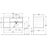 CU.90Rh/MAL Тумба CUBO подвесная 90 правая, мальва, 2 ящика + 2 открытые полки KERAMA MARAZZI