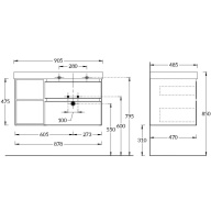 CU.90Rh/WHT Тумба CUBO подвесная 90 правая, белый+ментс, 2 ящика + 2 открытые полки KERAMA MARAZZI