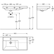 CU.wb.90Lh Раковина CUBO 90 левая с крепежом KERAMA MARAZZI