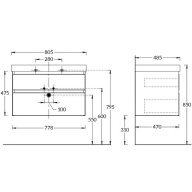 CUB.80.2/MAL Тумба CUBO подвесная с ящиками 80, мальва матовая KERAMA MARAZZI