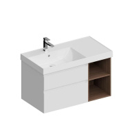 CUB.90.2Lh/WHTM.N Тумба CUBO левая подвесная с ящиками 90, белая матовая-структ.орех KERAMA MARAZZI