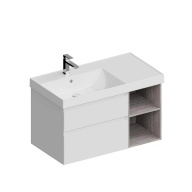 CUB.90Lh/WHT.M Тумба CUBO левая подвесная с ящиками 90, белая матовая-древесная KERAMA MARAZZI