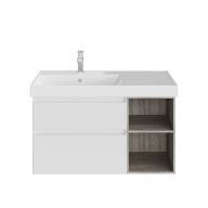 CUB.90Lh/WHT.M Тумба CUBO левая подвесная с ящиками 90, белая матовая-древесная KERAMA MARAZZI