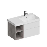 CUB.90Rh/WHT.M Тумба CUBO правая подвесная с ящиками 90, белая матовая-древесная KERAMA MARAZZI