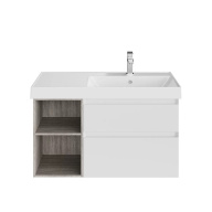 CUB.90Rh/WHT.M Тумба CUBO правая подвесная с ящиками 90, белая матовая-древесная KERAMA MARAZZI