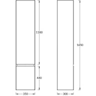 Пенал Кубо подвесной 165 см 2 дверцы реверсивные, белый матовый KERAMA MARAZZI
