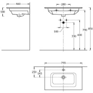 PI.wb.75 Раковина PIANO 75 с крепежом KERAMA MARAZZI