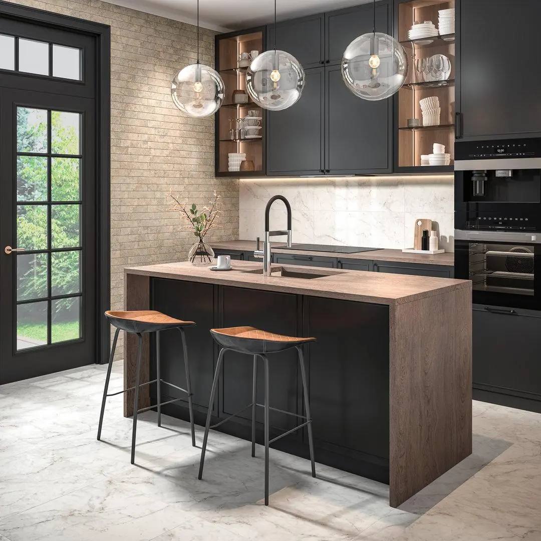 Белая плитка под мрамор для кухни: пол и фартук Белая плитка под мрамор для кухни: пол и фартук