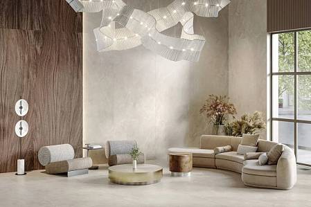 Керамогранит с деликатной графикой для многослойных интерьеров